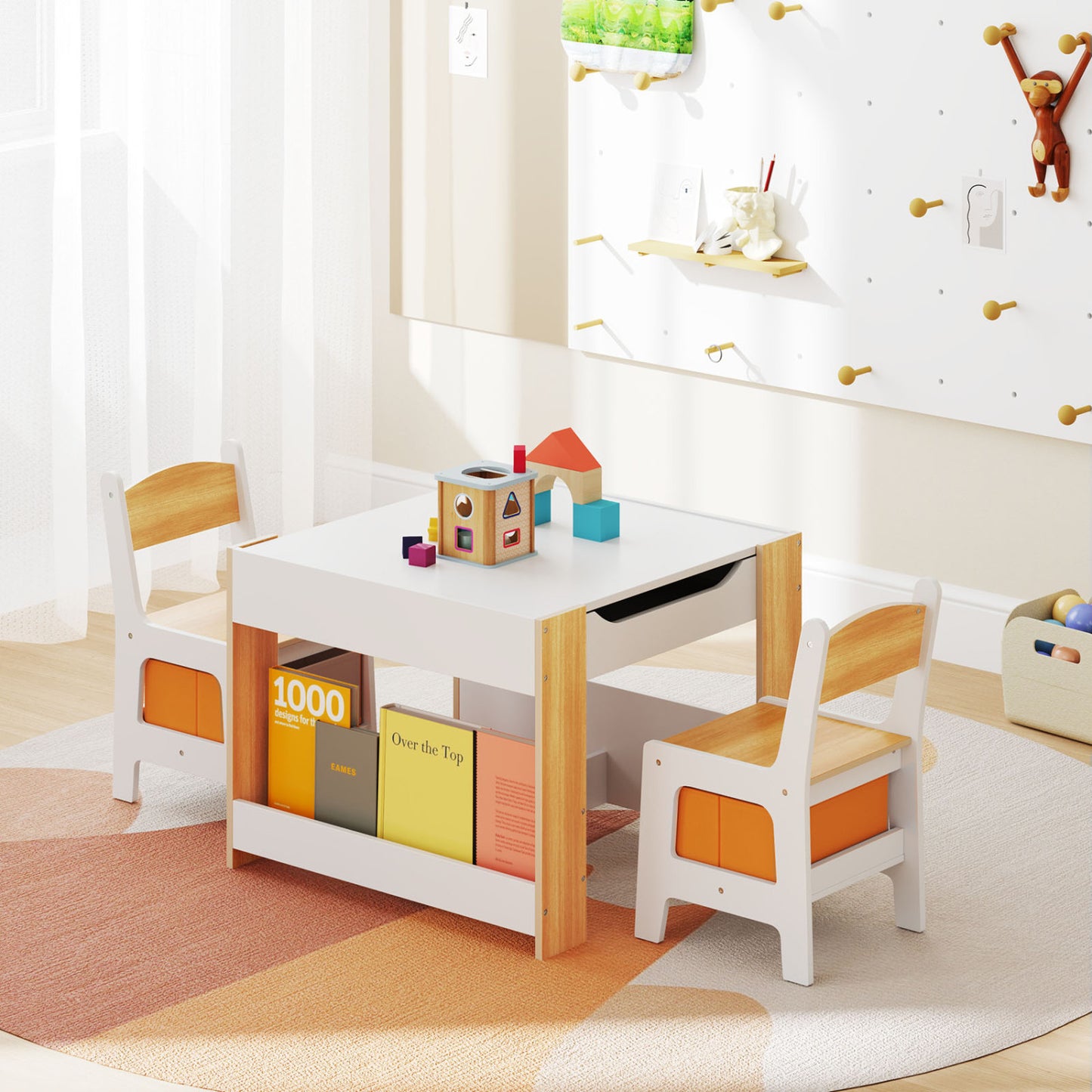 Kids Activity Table and Chair Set with Reversible Tabletop