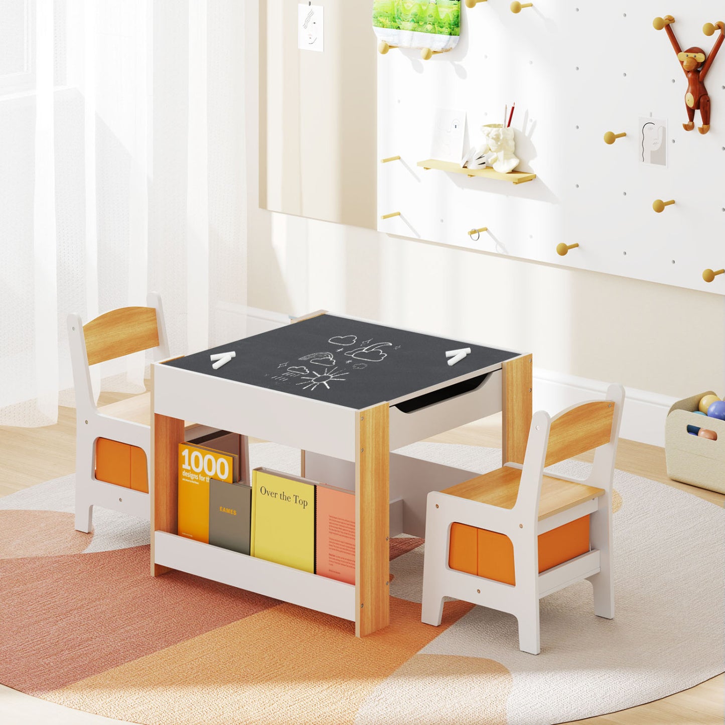 Kids Activity Table and Chair Set with Reversible Tabletop