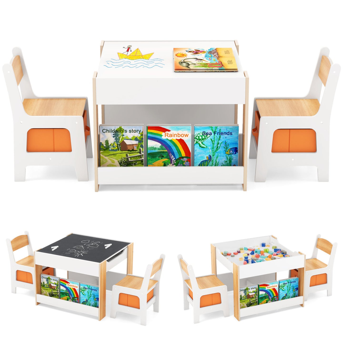 Kids Activity Table and Chair Set with Reversible Tabletop