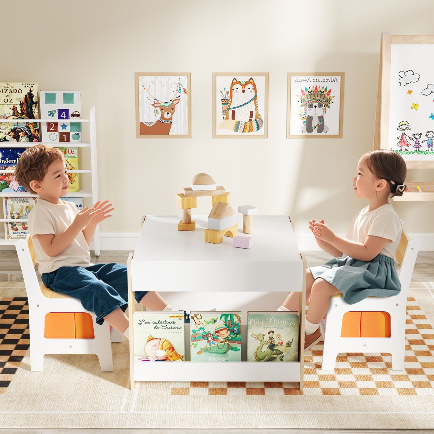 Kids Activity Table and Chair Set with Reversible Tabletop