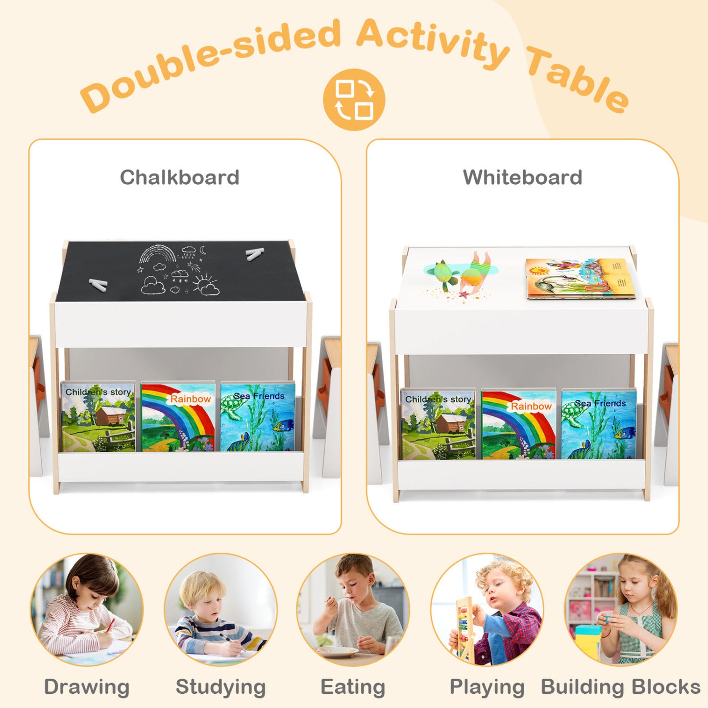 Kids Activity Table and Chair Set with Reversible Tabletop