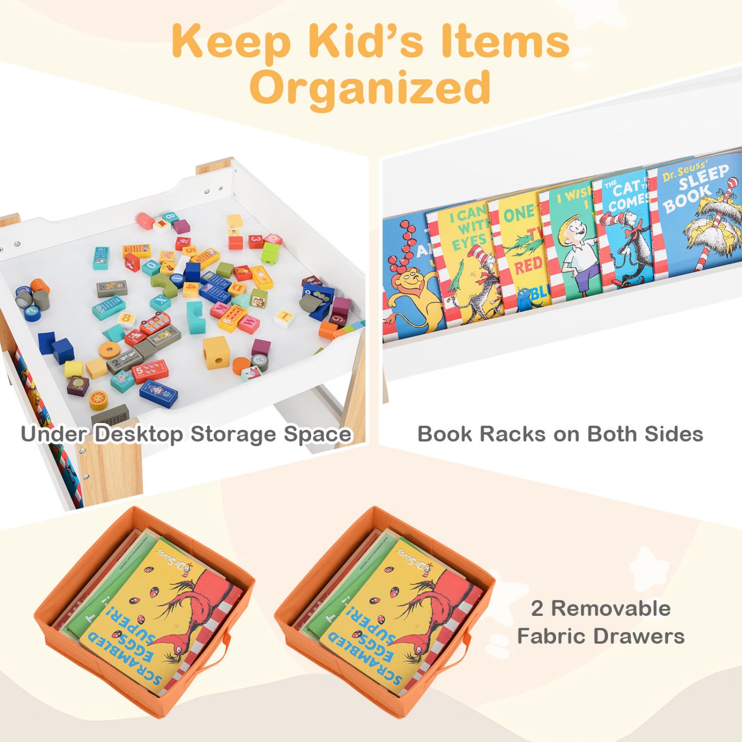 Kids Activity Table and Chair Set with Reversible Tabletop