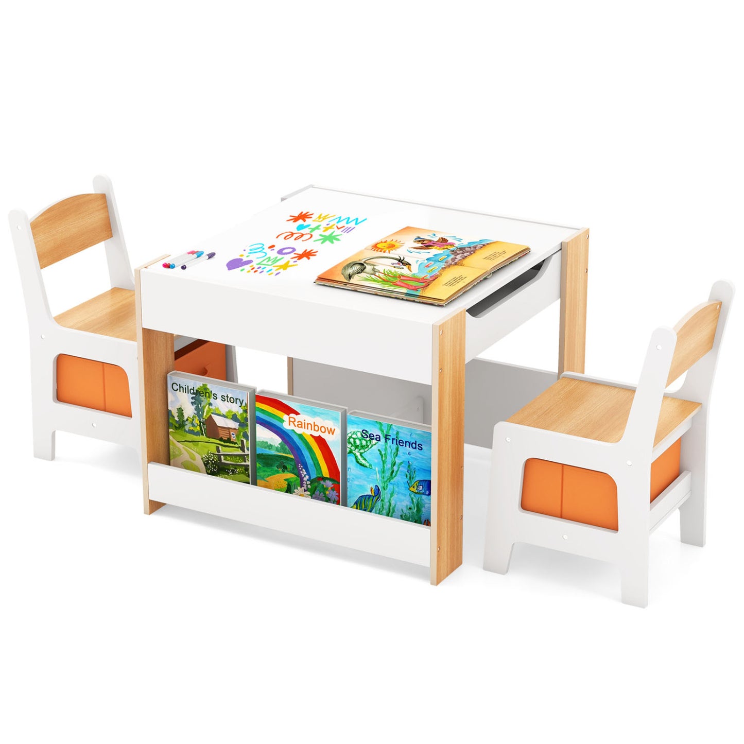 Kids Activity Table and Chair Set with Reversible Tabletop