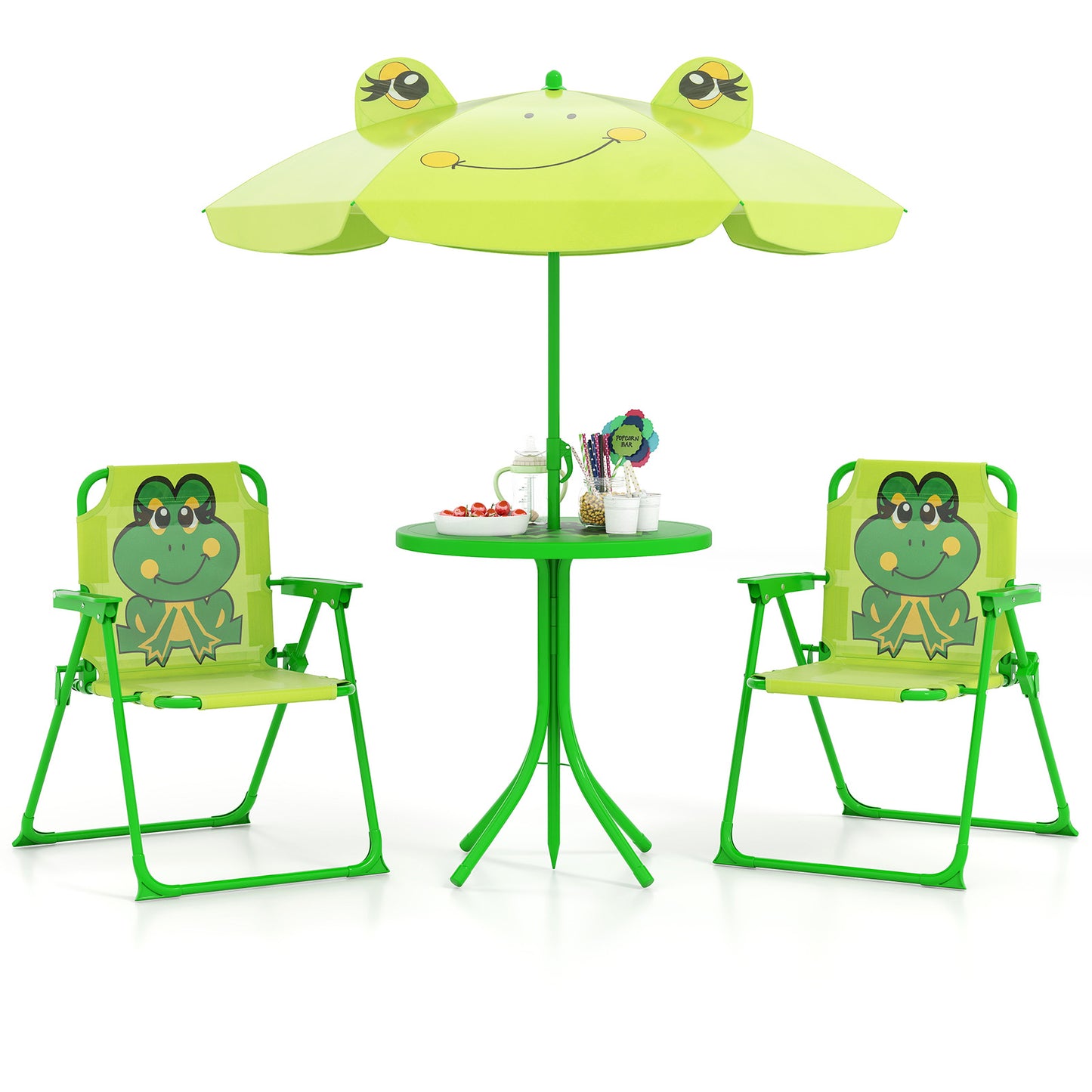 Kids Picnic Table Set with Folding Chairs and Umbrella