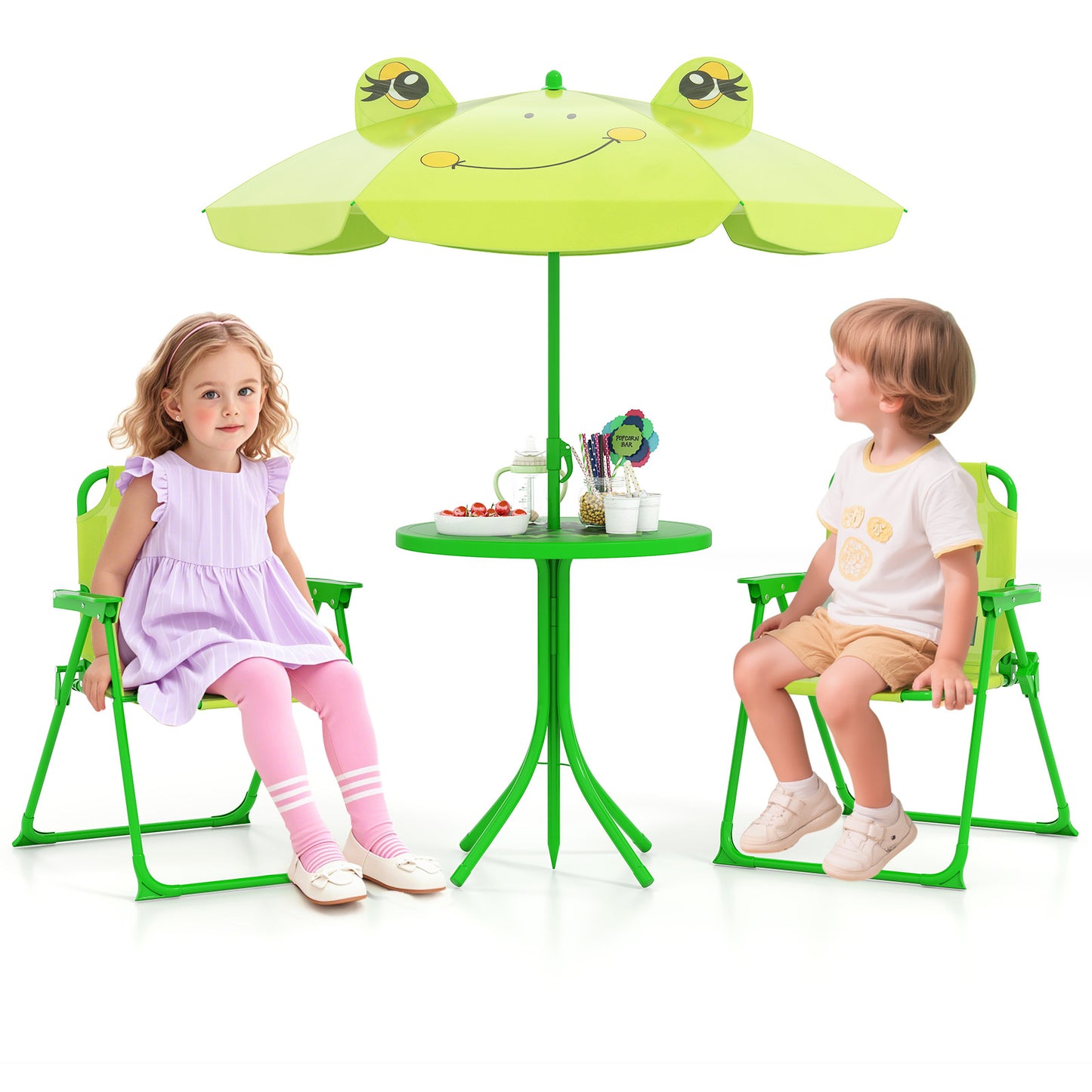 Kids Picnic Table Set with Folding Chairs and Umbrella