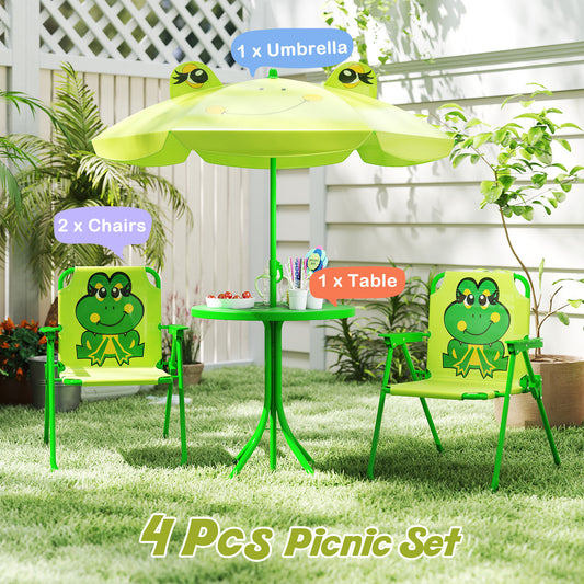 Kids Picnic Table Set with Folding Chairs and Umbrella