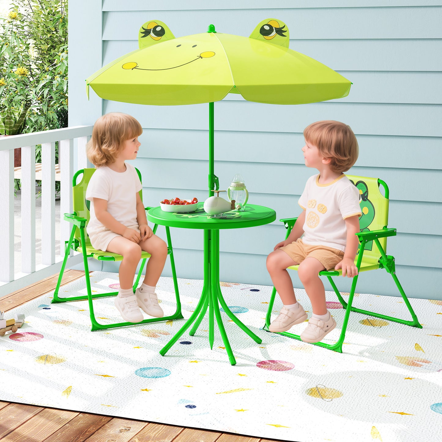 Kids Picnic Table Set with Folding Chairs and Umbrella