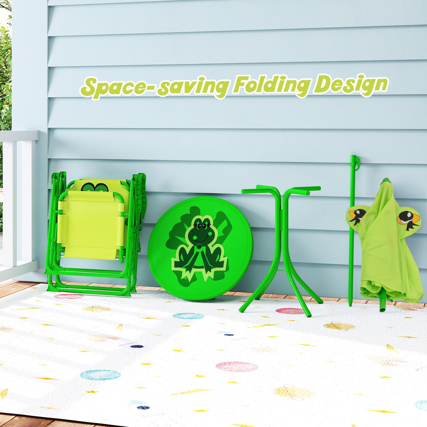 Kids Picnic Table Set with Folding Chairs and Umbrella