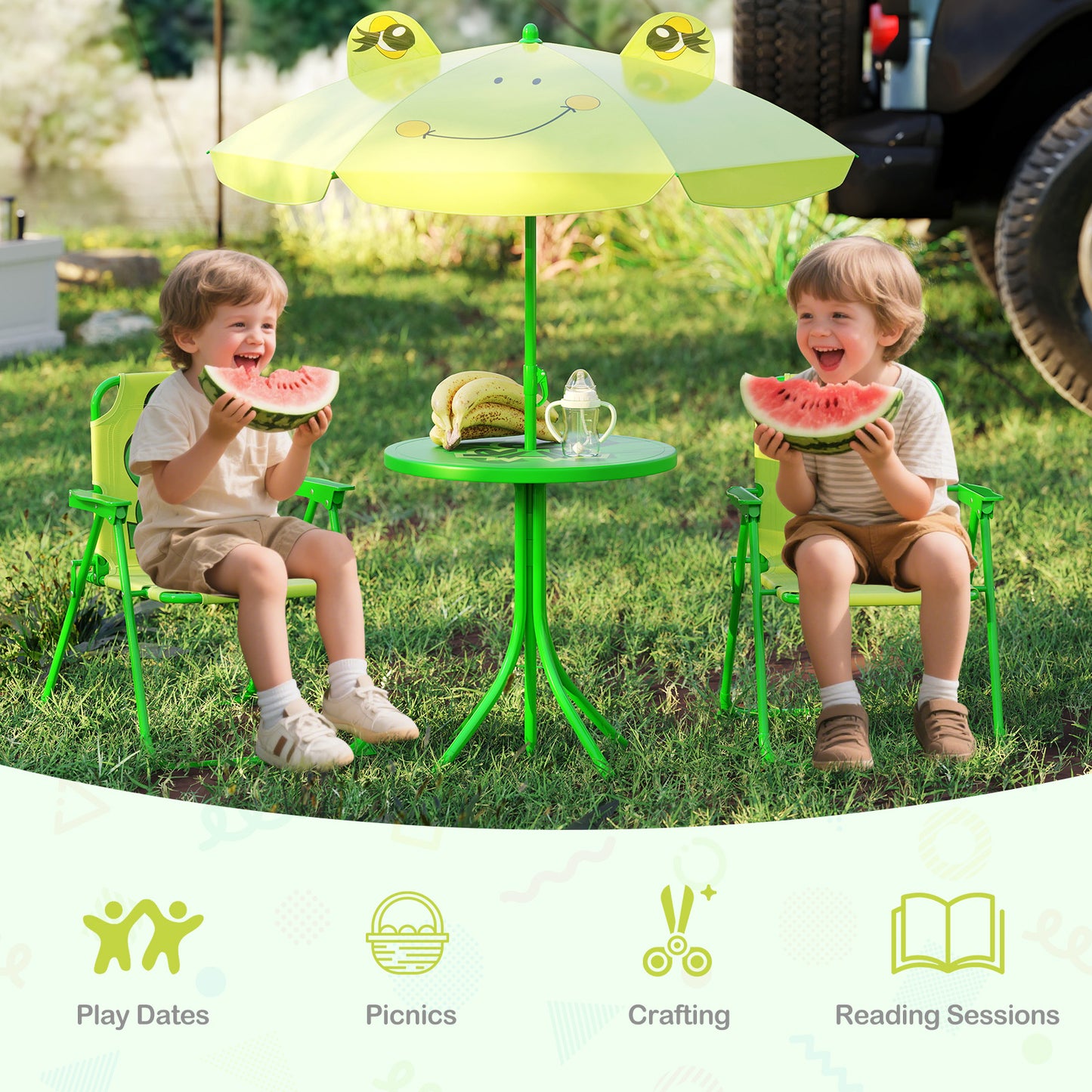Kids Picnic Table Set with Folding Chairs and Umbrella