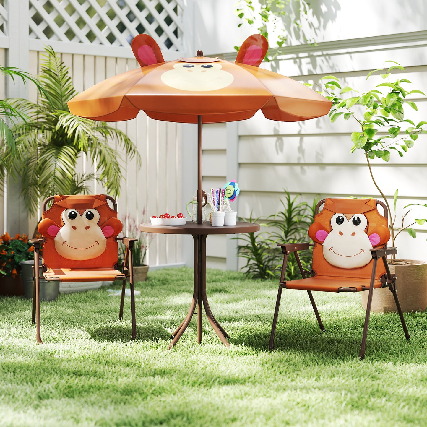 Kids Picnic Table Set with Folding Chairs and Umbrella