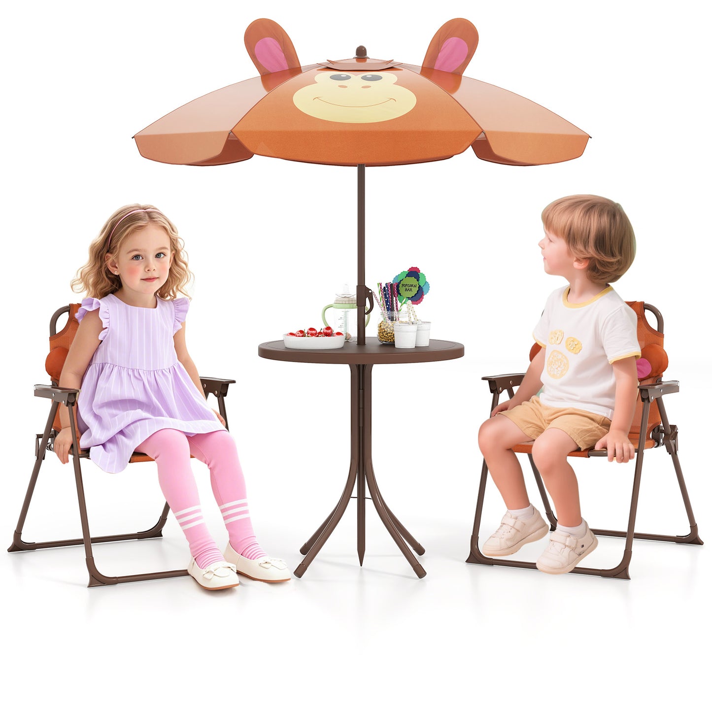 Kids Picnic Table Set with Folding Chairs and Umbrella