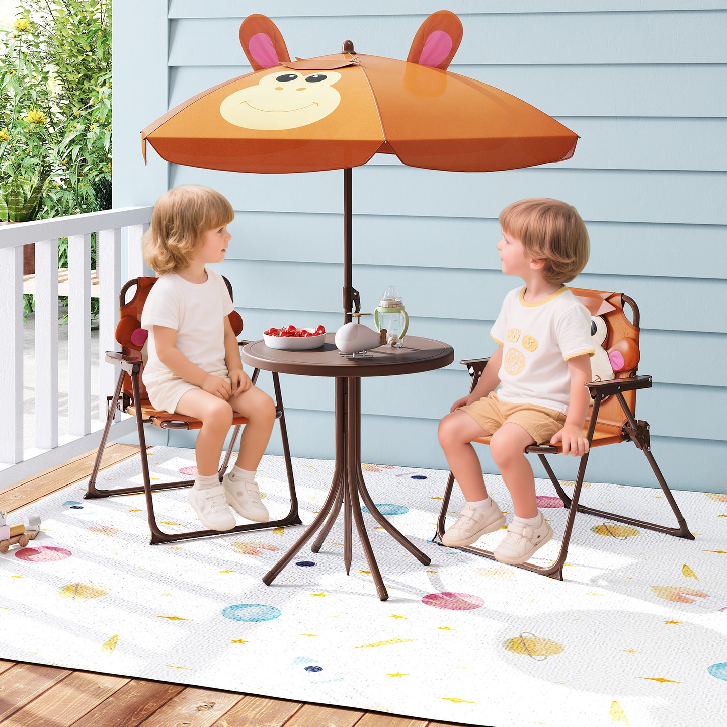 Kids Picnic Table Set with Folding Chairs and Umbrella