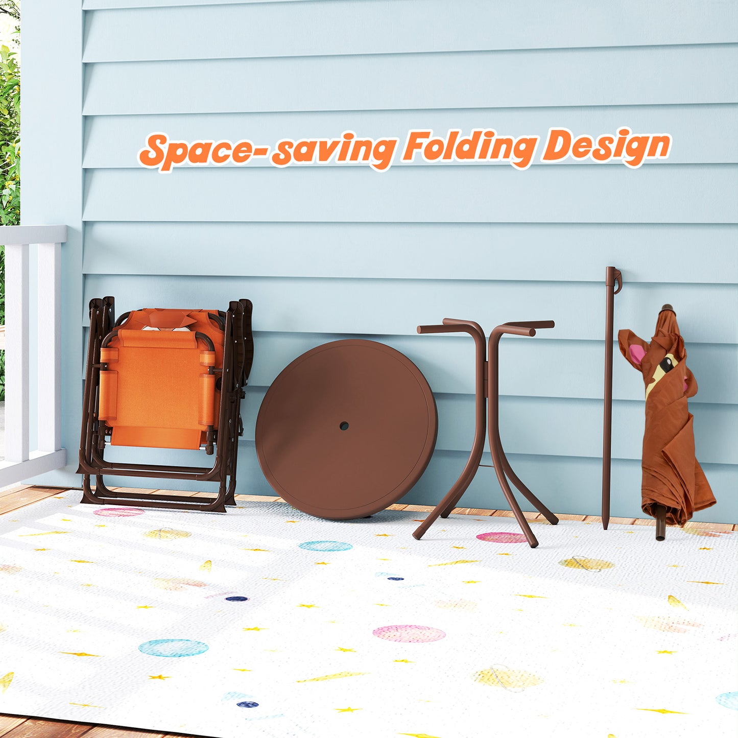 Kids Picnic Table Set with Folding Chairs and Umbrella
