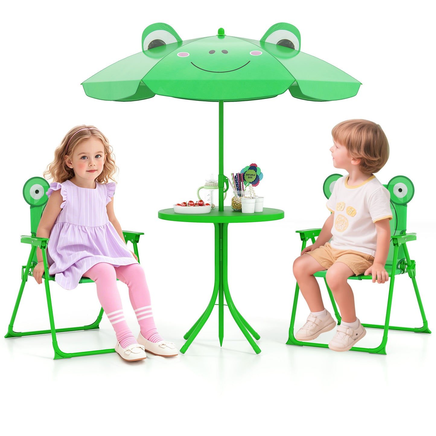 Kids Picnic Table Set with Folding Chairs and Umbrella