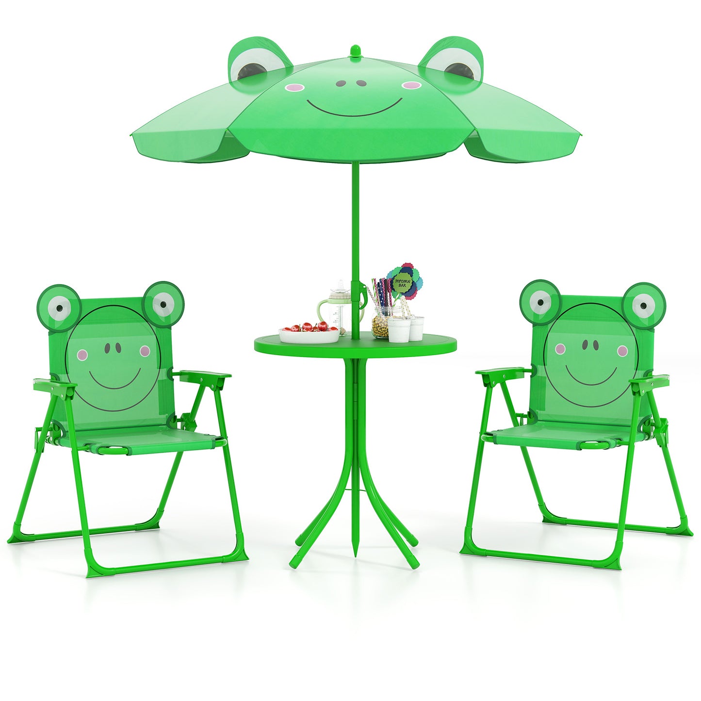 Kids Picnic Table Set with Folding Chairs and Umbrella