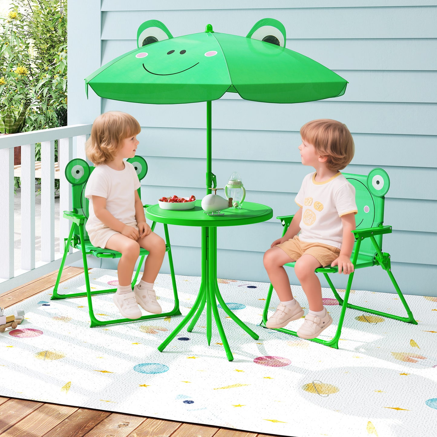 Kids Picnic Table Set with Folding Chairs and Umbrella