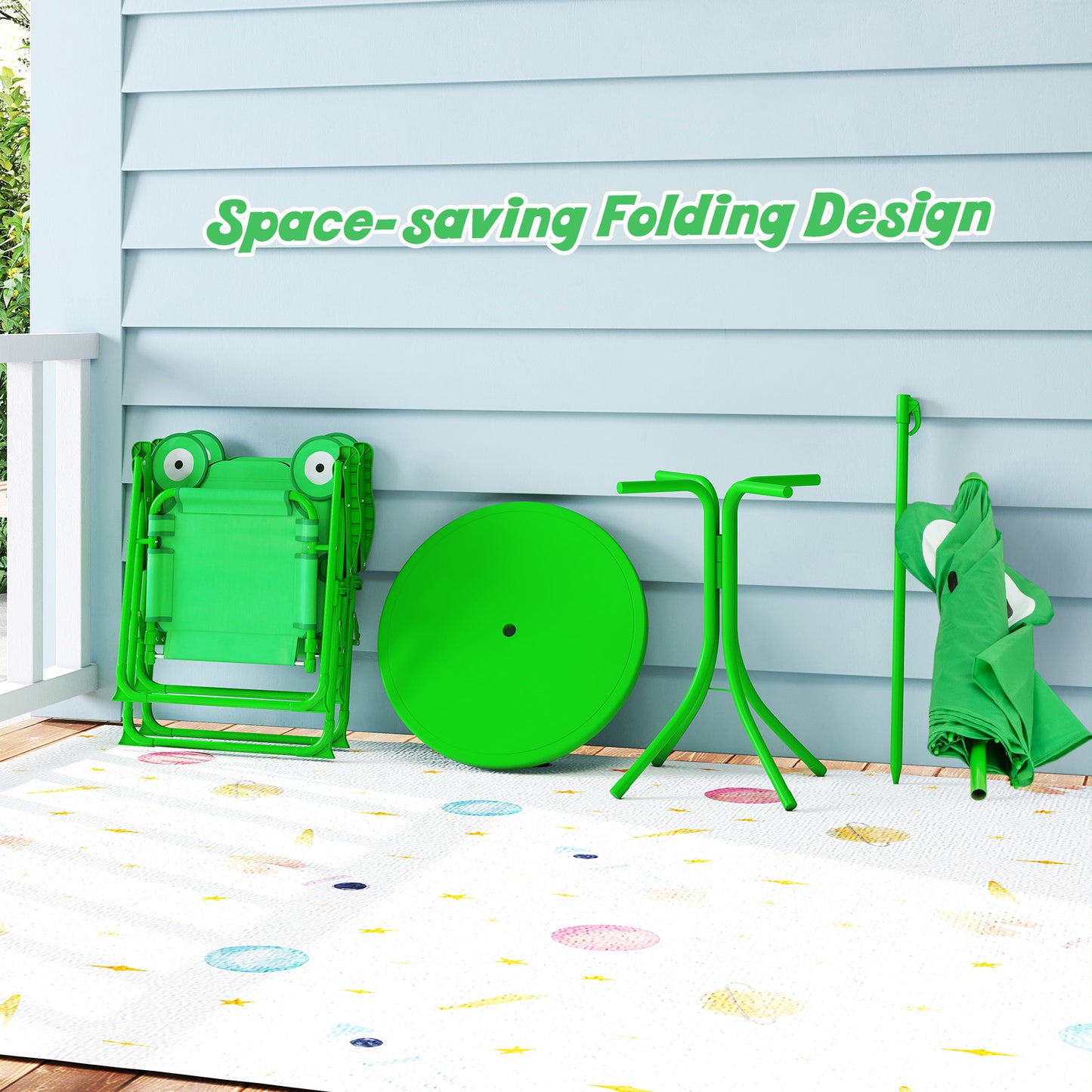 Kids Picnic Table Set with Folding Chairs and Umbrella