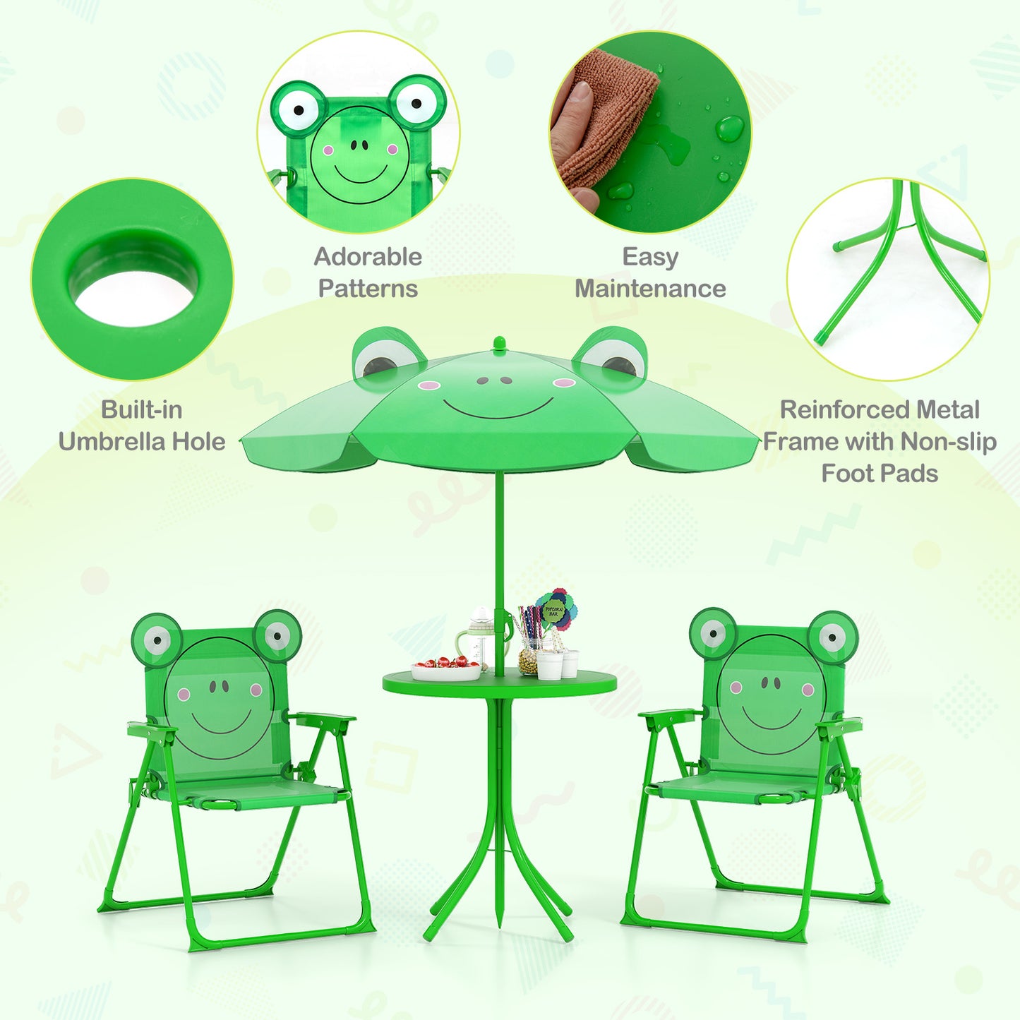Kids Picnic Table Set with Folding Chairs and Umbrella