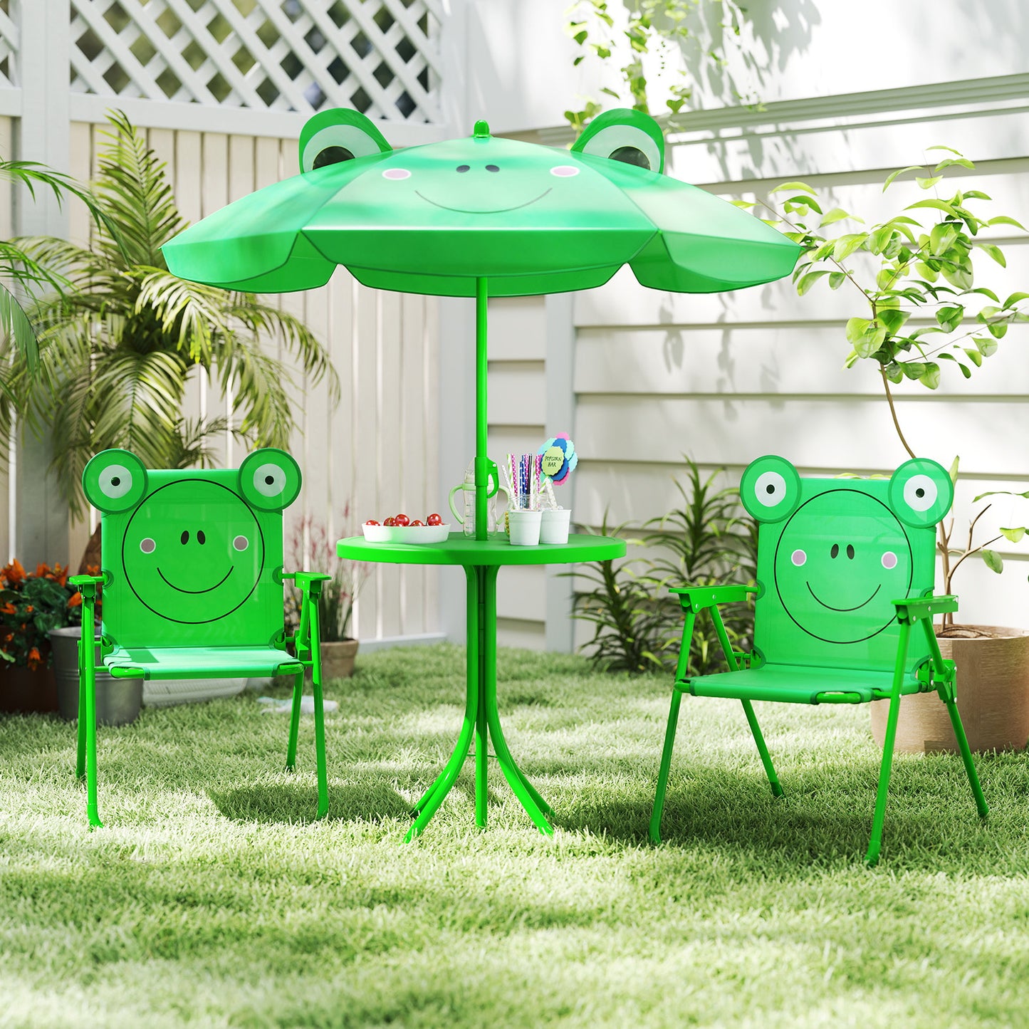 Kids Picnic Table Set with Folding Chairs and Umbrella