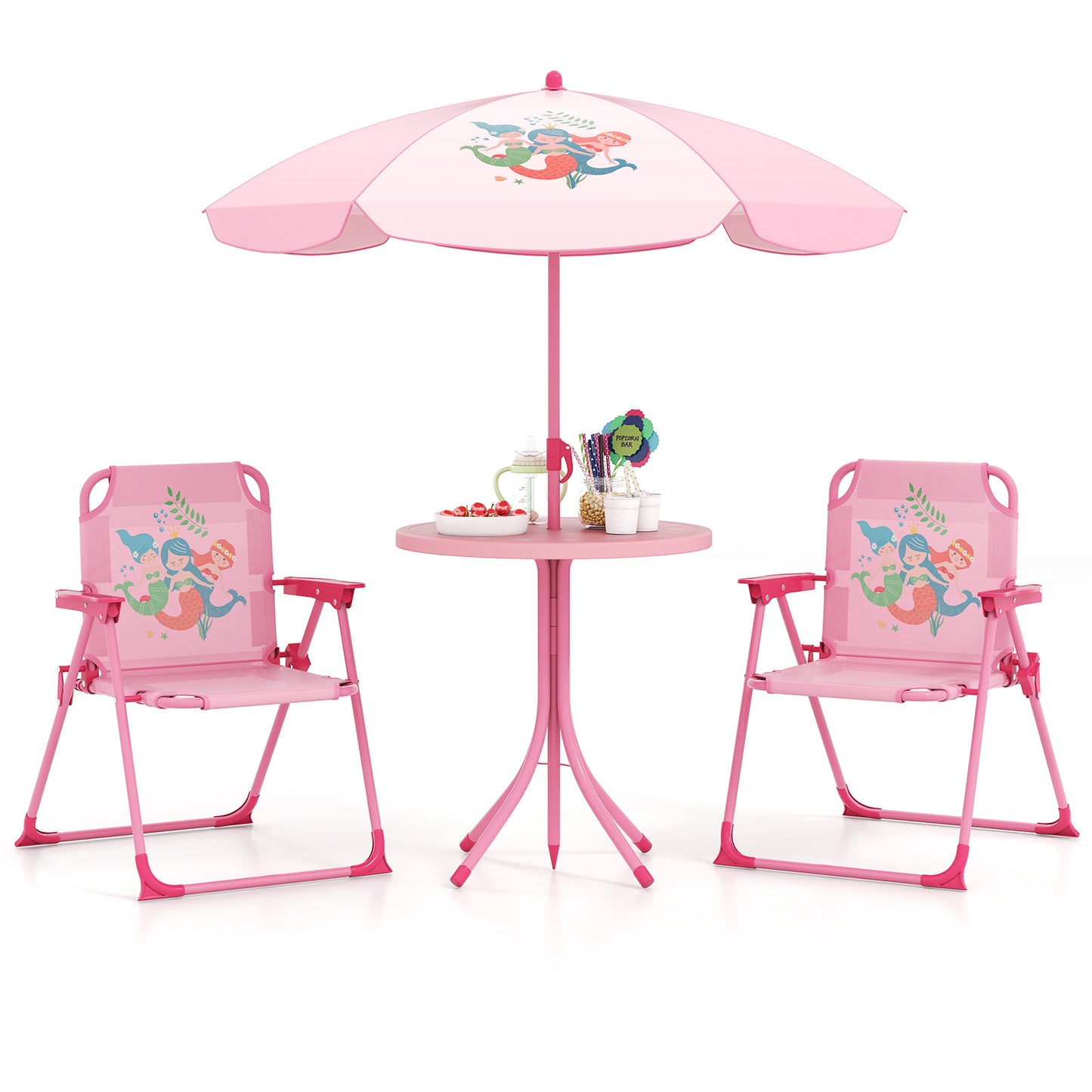 Kids Picnic Table Set with Folding Chairs and Umbrella