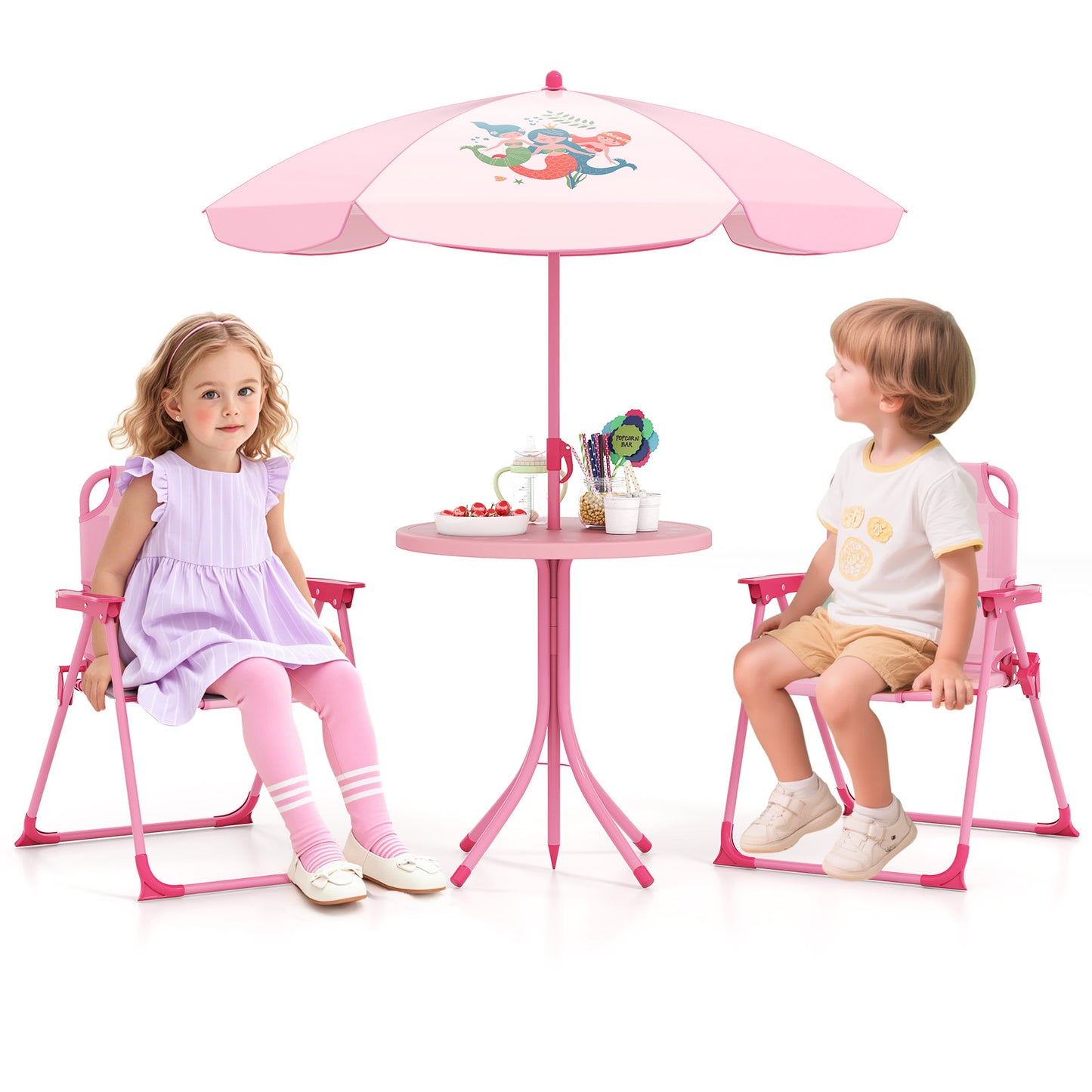 Kids Picnic Table Set with Folding Chairs and Umbrella