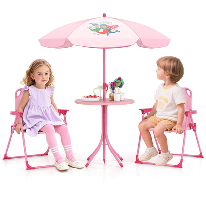 Kids Picnic Table Set with Folding Chairs and Umbrella