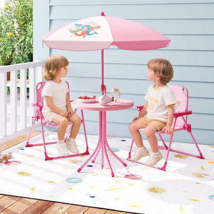 Kids Picnic Table Set with Folding Chairs and Umbrella