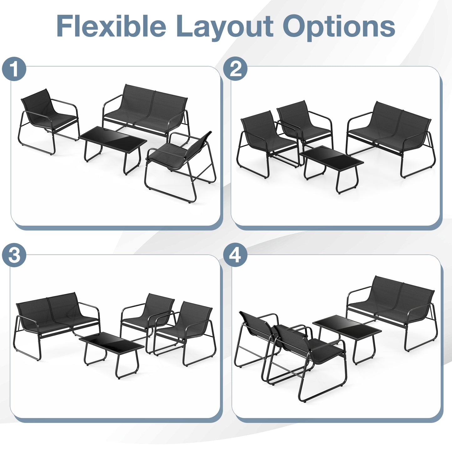 4-Piece Patio Conversation Set with Loveseat and Glass Table