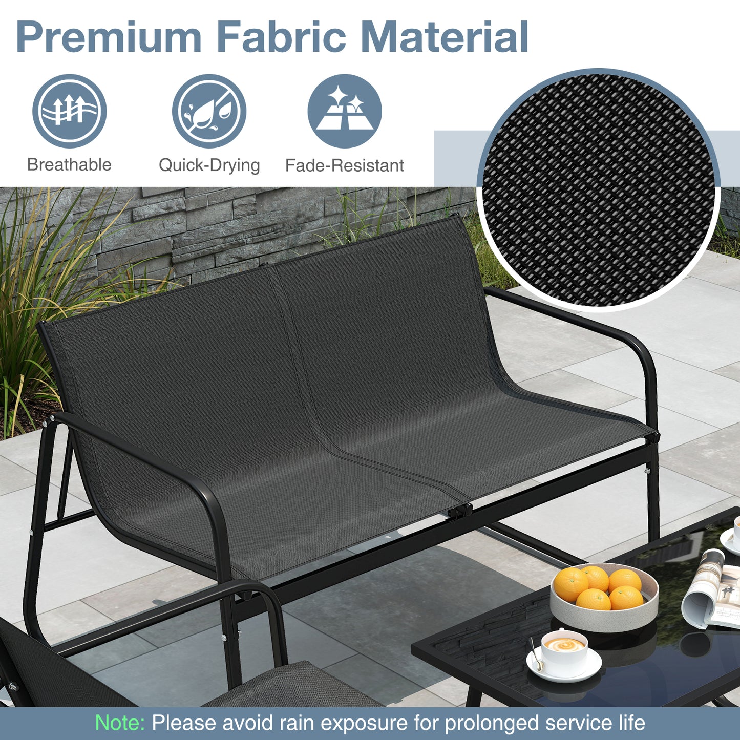4-Piece Patio Conversation Set with Loveseat and Glass Table