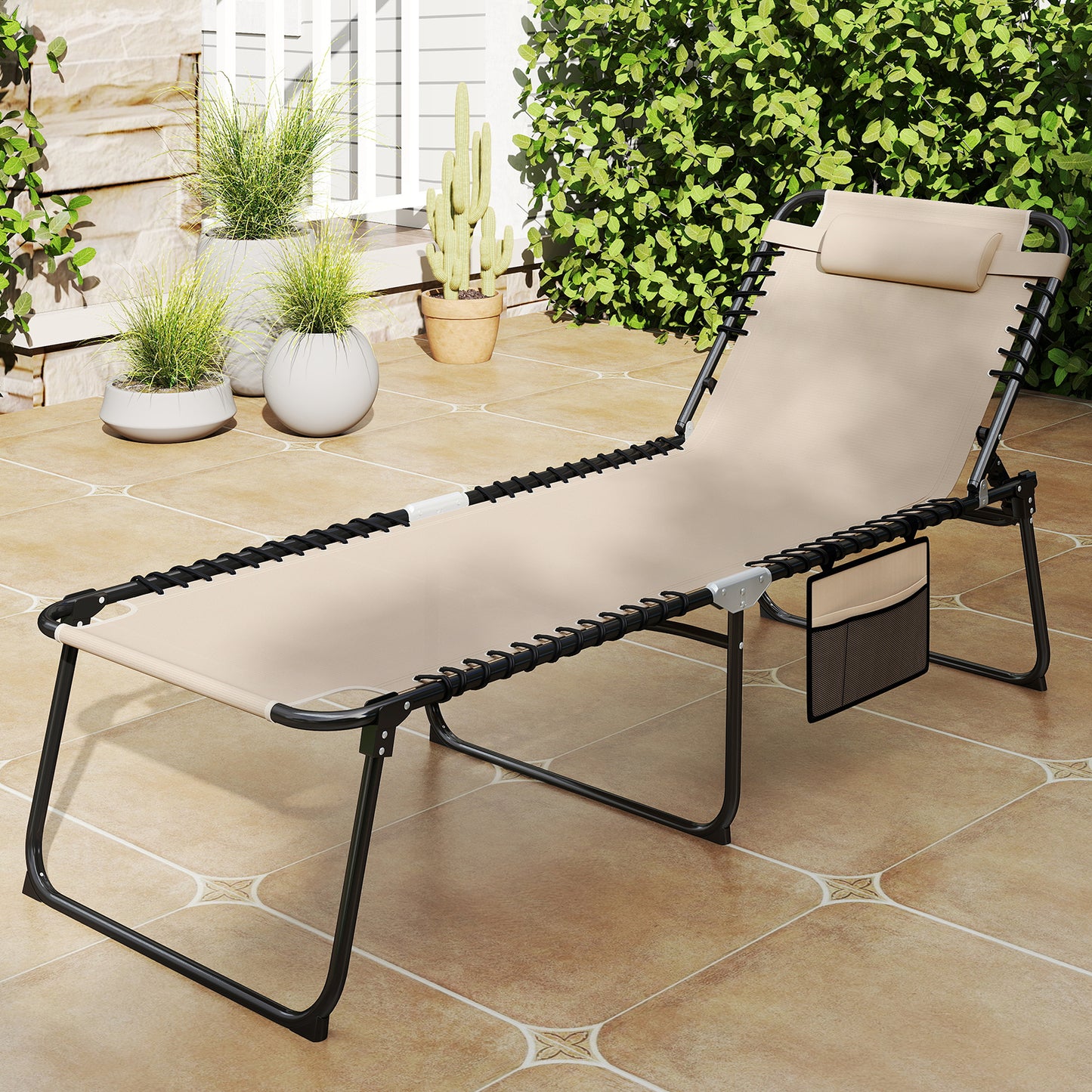 4-Position Folding Chaise Lounge with Adjustable Backrest