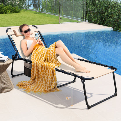 4-Position Folding Chaise Lounge with Adjustable Backrest