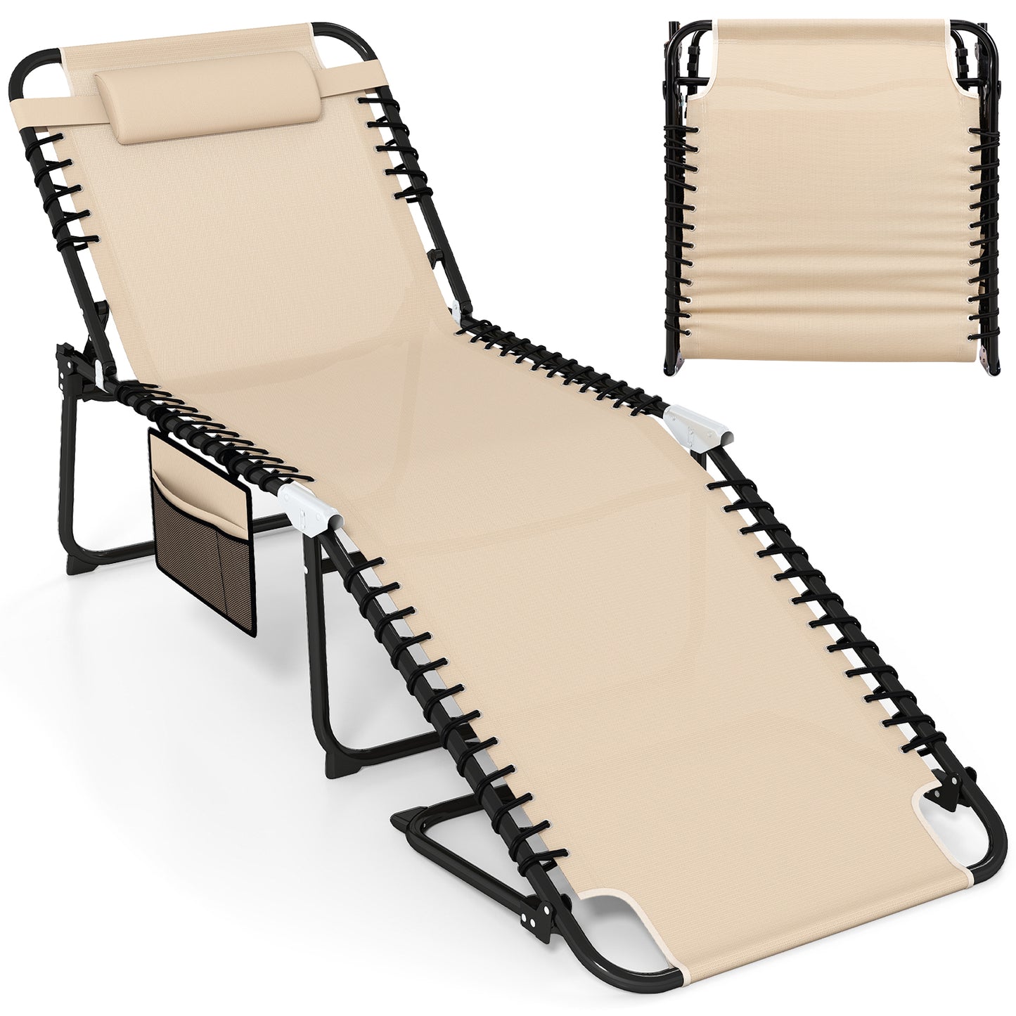 4-Position Folding Chaise Lounge with Adjustable Backrest