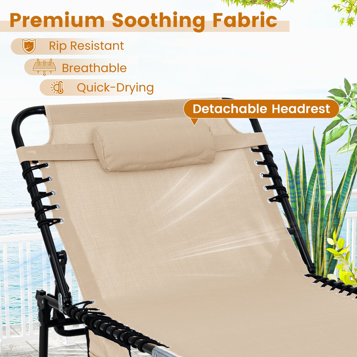 4-Position Folding Chaise Lounge with Adjustable Backrest