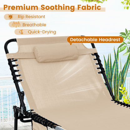 4-Position Folding Chaise Lounge with Adjustable Backrest