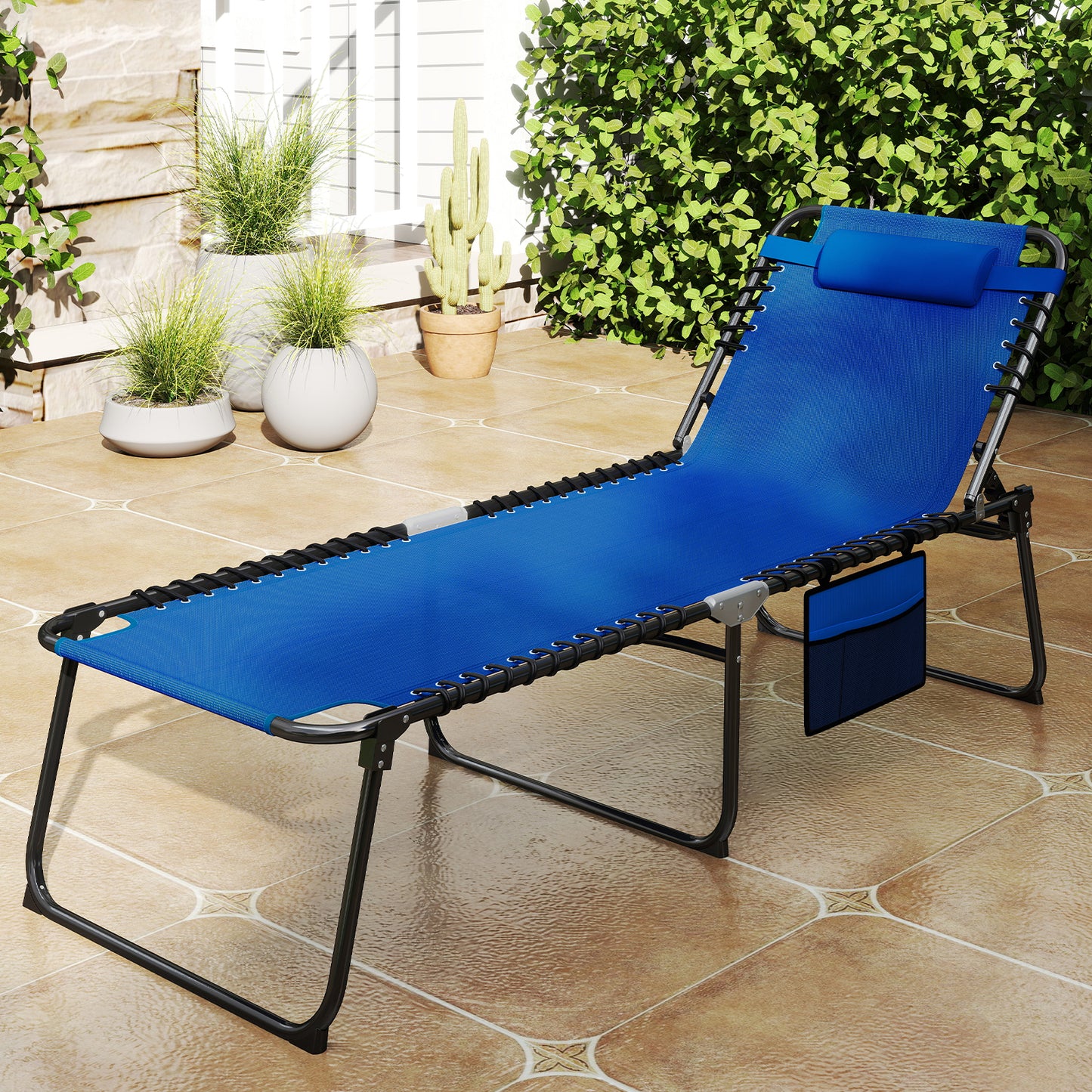 4-Position Folding Chaise Lounge with Adjustable Backrest