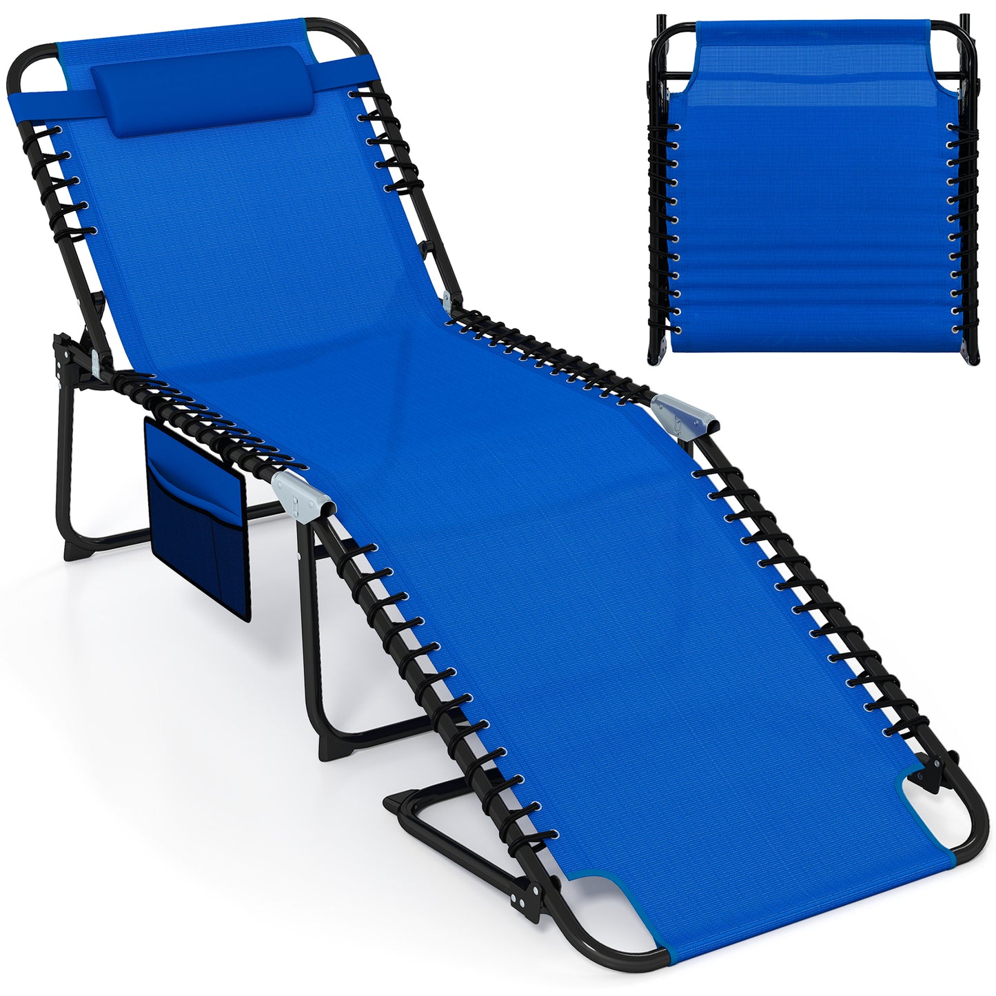 4-Position Folding Chaise Lounge with Adjustable Backrest