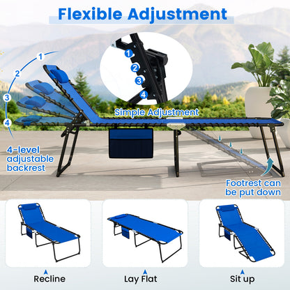 4-Position Folding Chaise Lounge with Adjustable Backrest