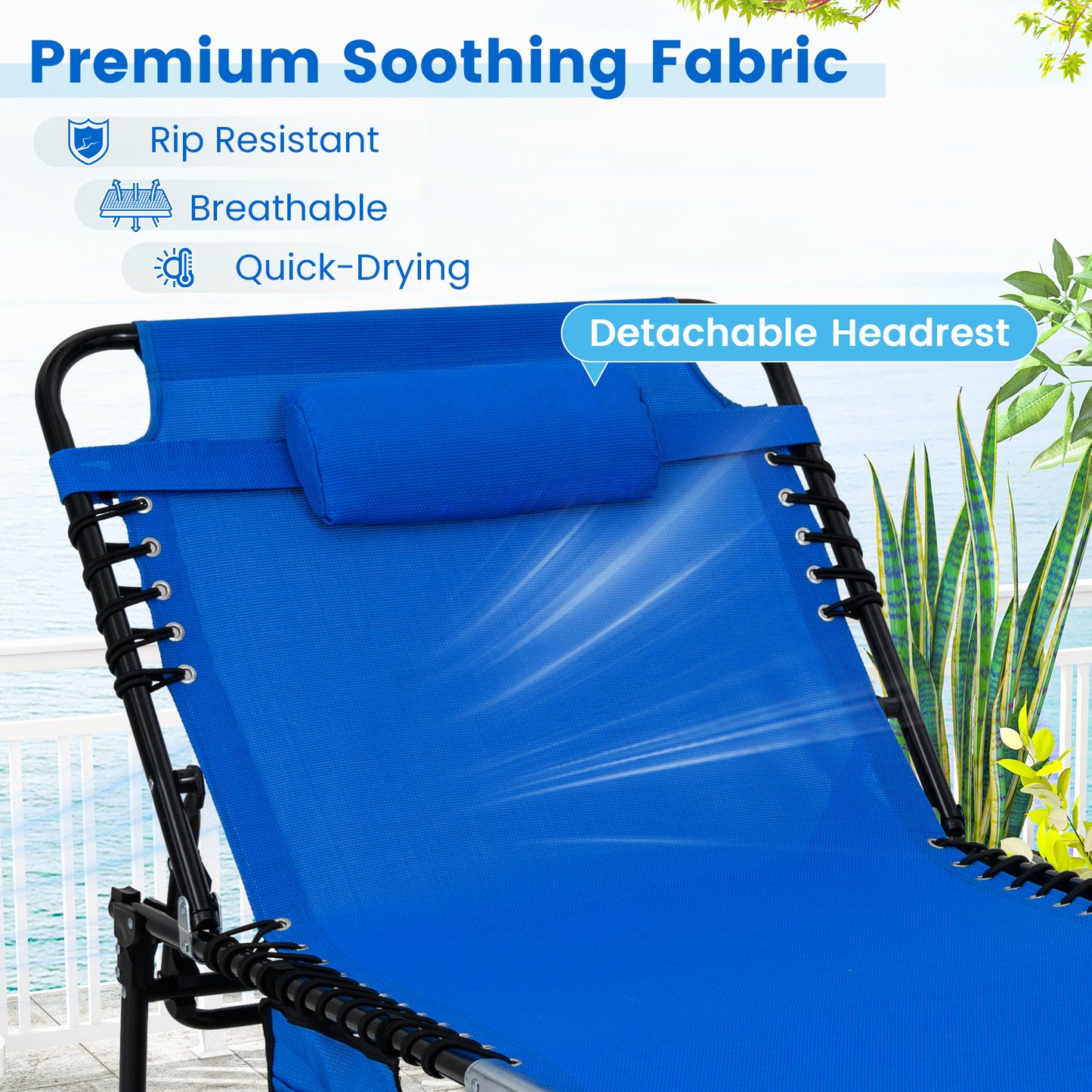 4-Position Folding Chaise Lounge with Adjustable Backrest