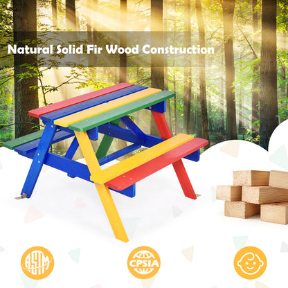 Kids Picnic Table with Umbrella - 4 Seat Outdoor Bench Set