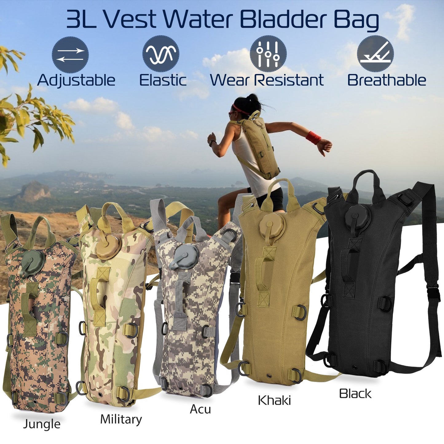 Tactical Hydration Pack with 3L Water Bladder