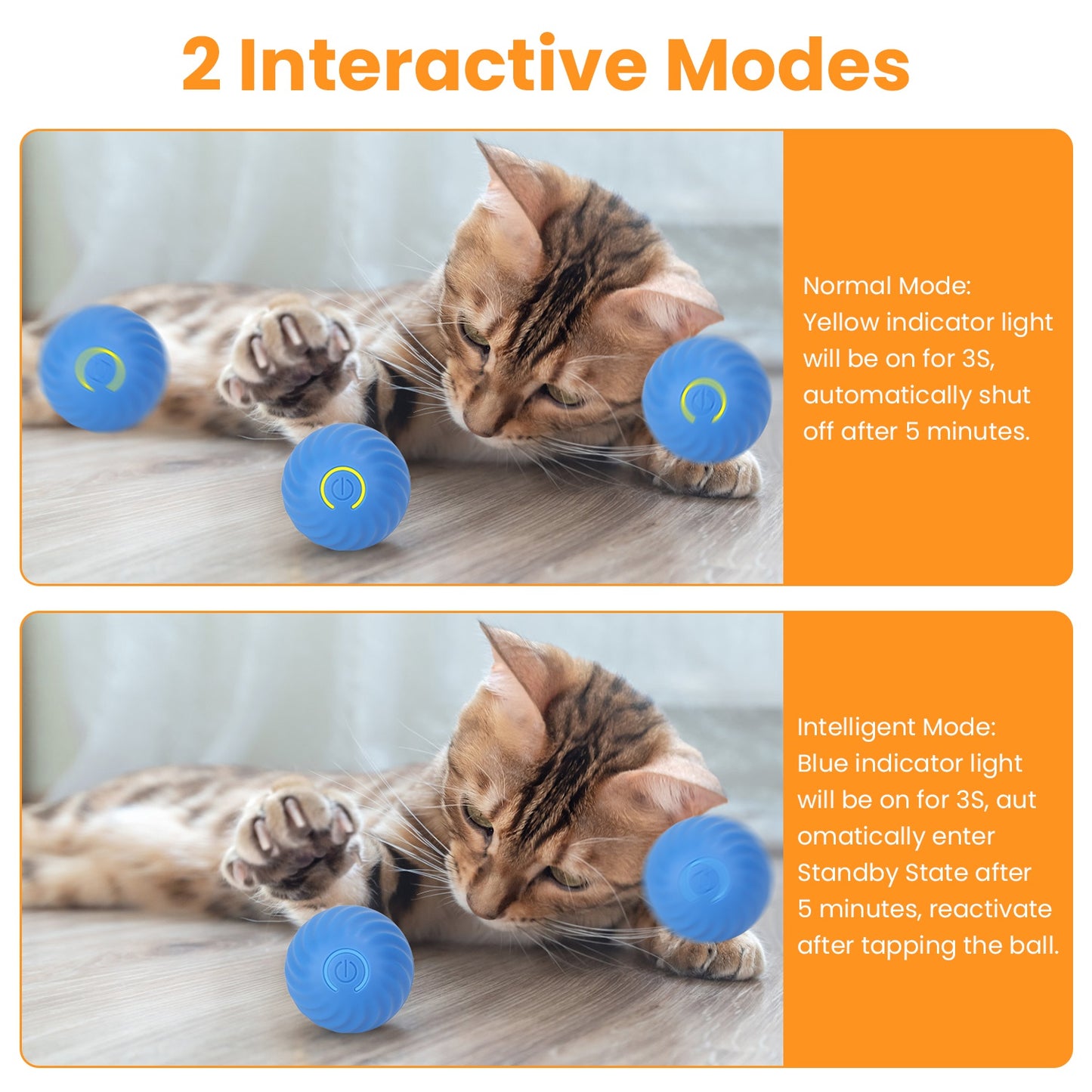 Interactive Motion Activated Cat Toy Ball with Rechargeable Battery