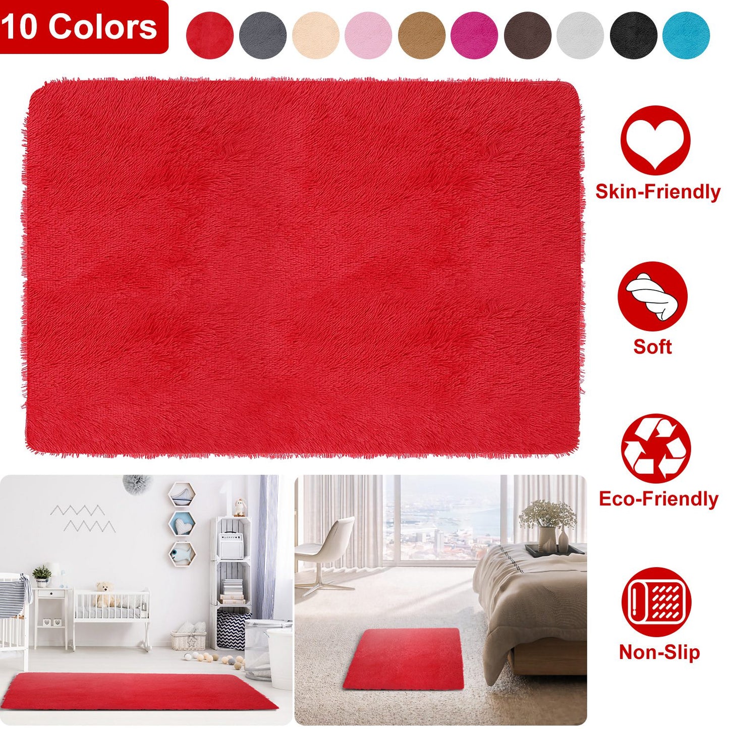 Shaggy Area Rug 4' x 2.6' Anti-Slip Soft Polyester Floor Mat