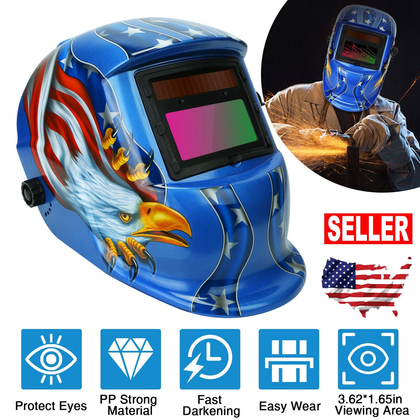 Auto Darkening Welding Helmet Solar Powered Shade 9-13