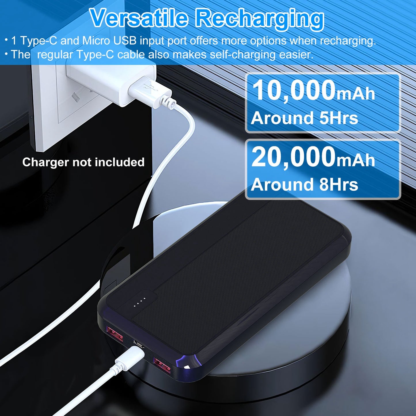 10000mAh Fast Charging Power Bank with PD 22.5W USB-C Cable