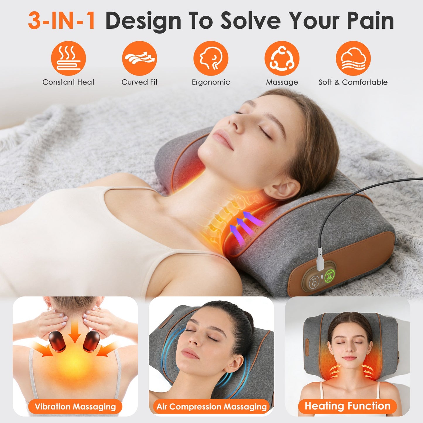 Neck Massager Pillow with Heat, Vibration & Air Compression
