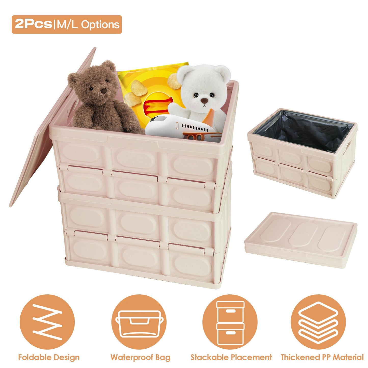Collapsible Storage Bins with Lids - 2 Pack Stackable Organizer