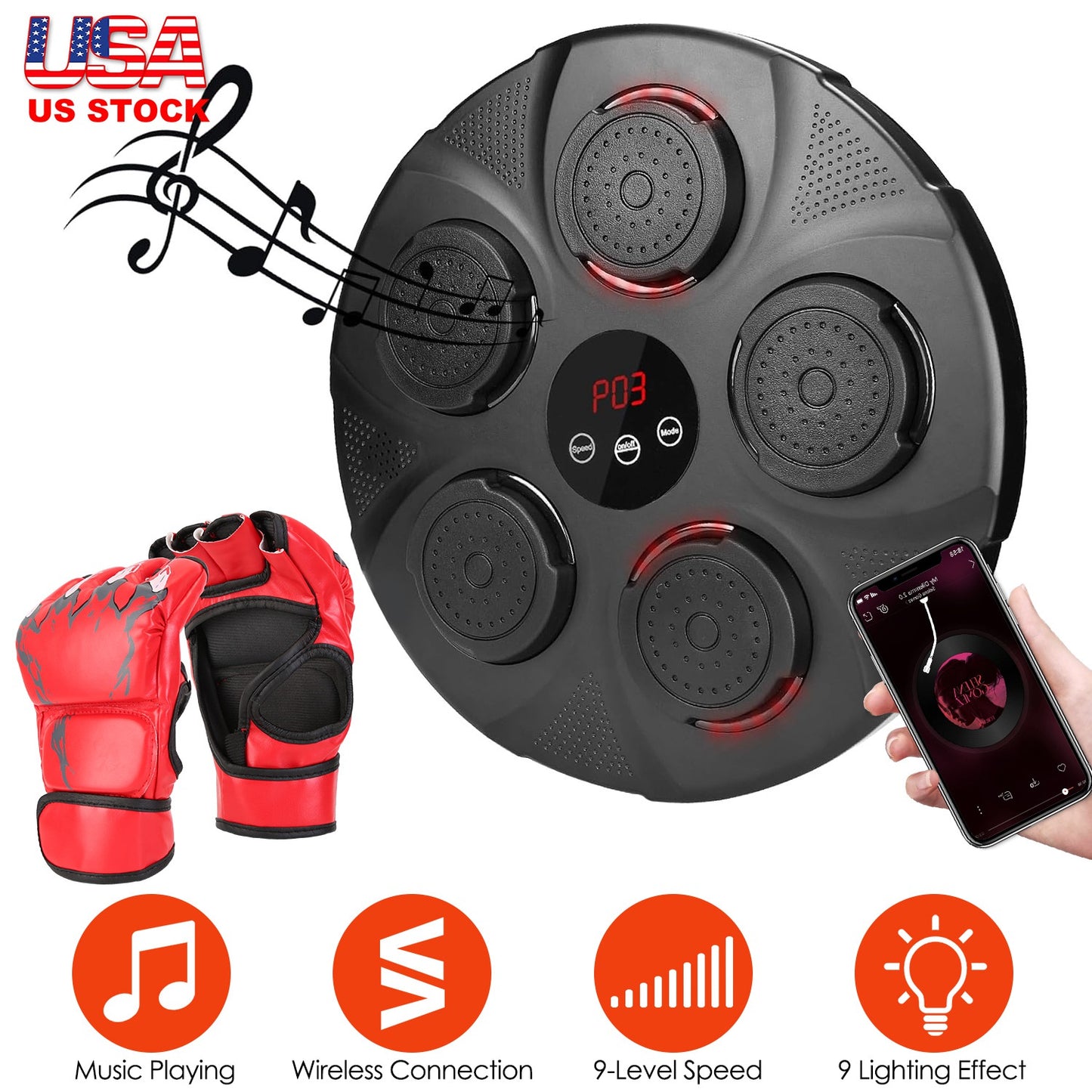 Music Boxing Machine with LED Lights and Bluetooth Speaker