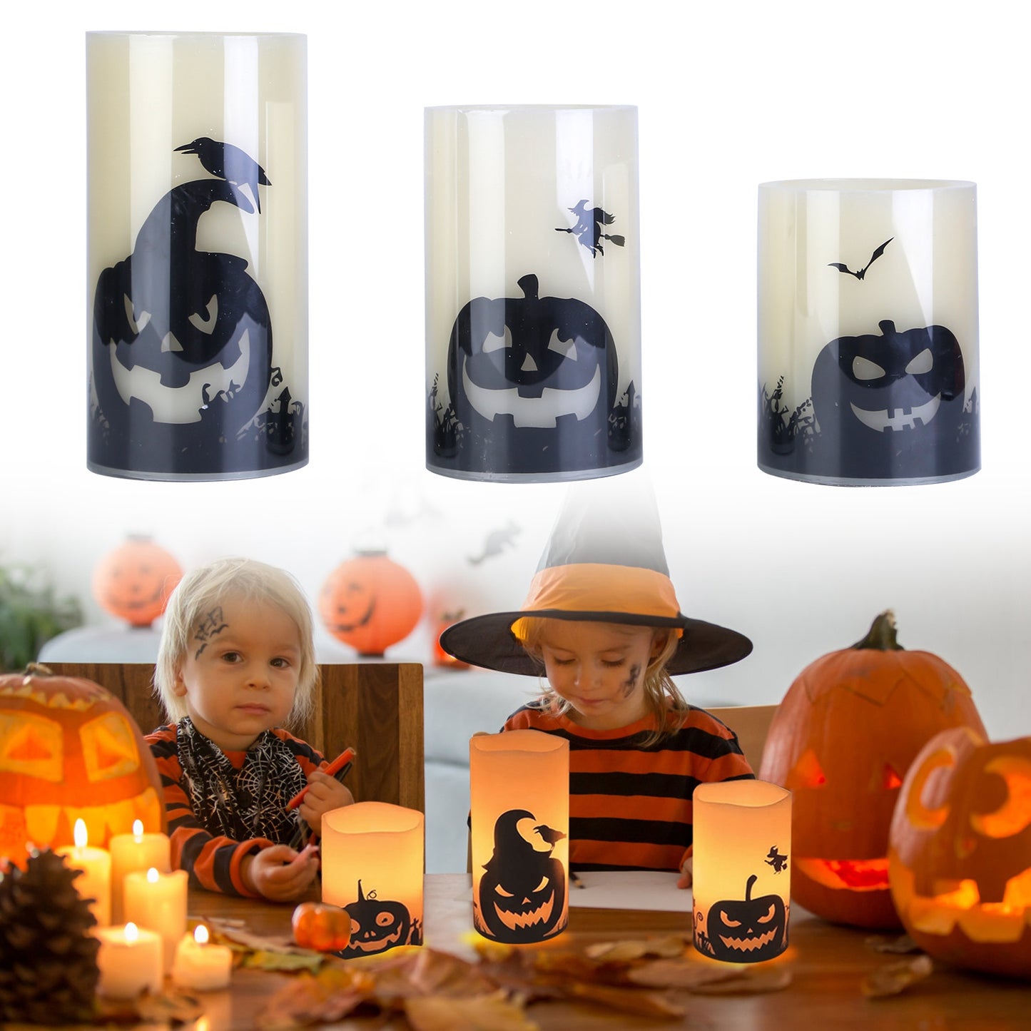 Flameless Halloween Candles with Timer - 3 Pack LED Battery Operated