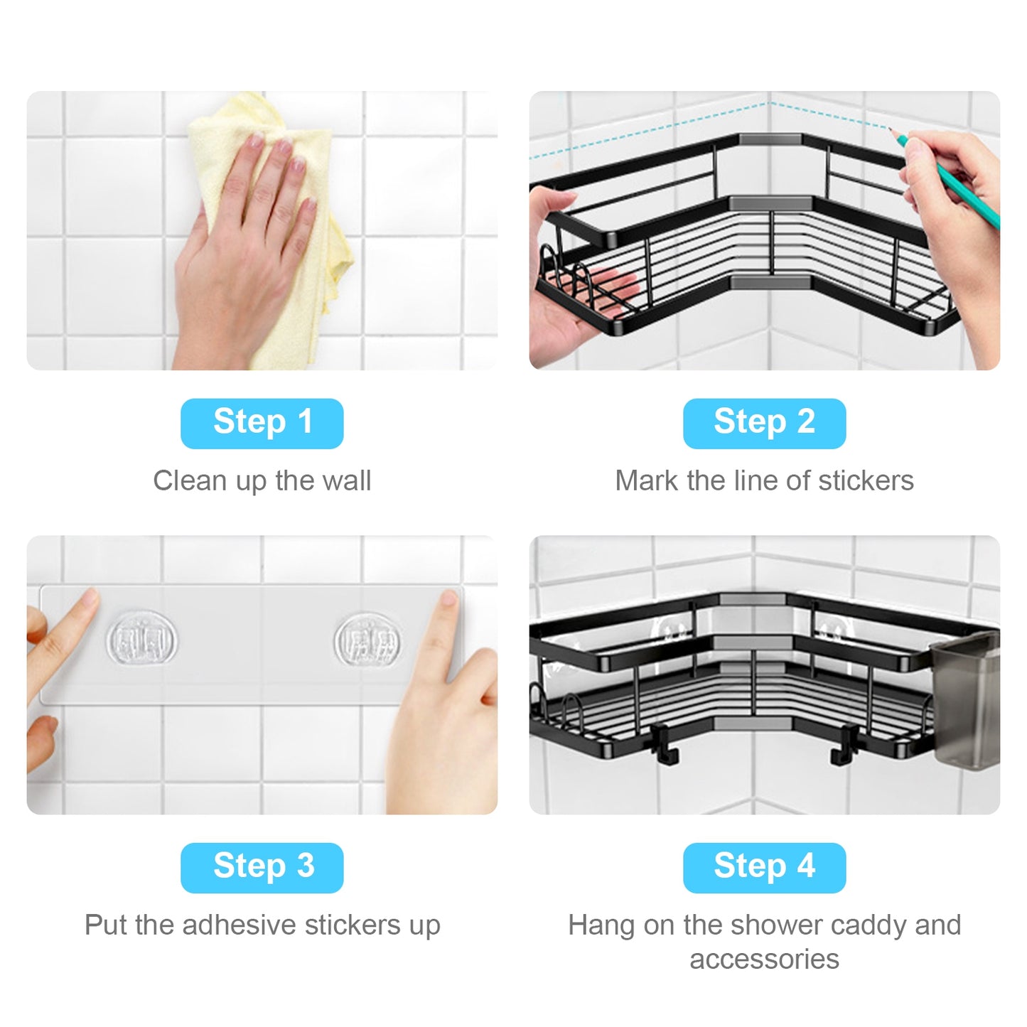 Corner Shower Caddy 2-Pack with Soap Holders & Hooks
