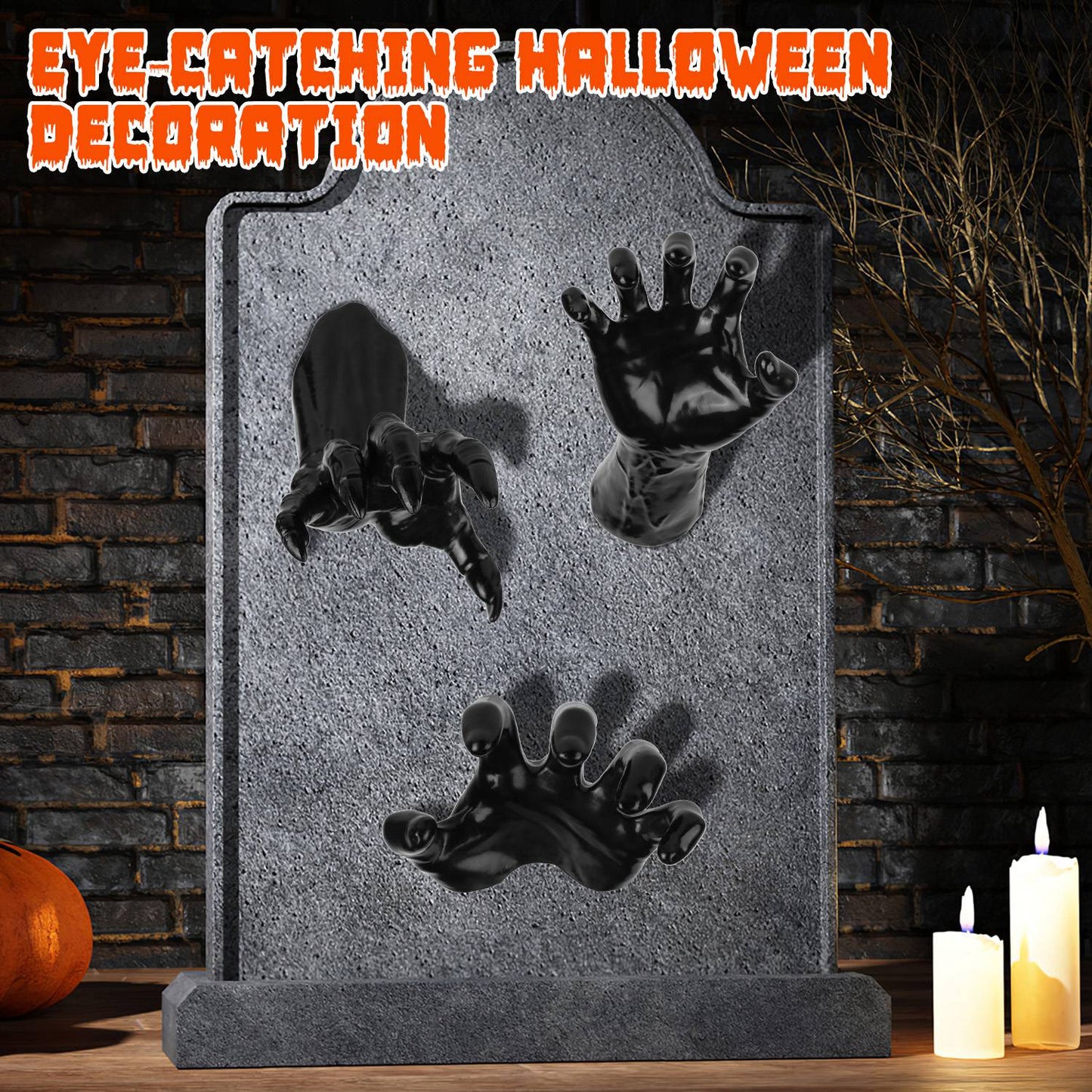 Creepy Reaching Hands Wall Decor with Lighted Candles 3-Piece